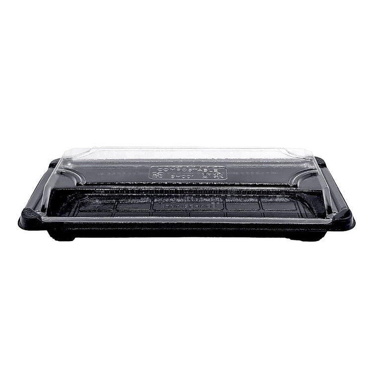 20 x 7 x 5cm PLA Black Sushi Tray & Clear Lid - Image #1