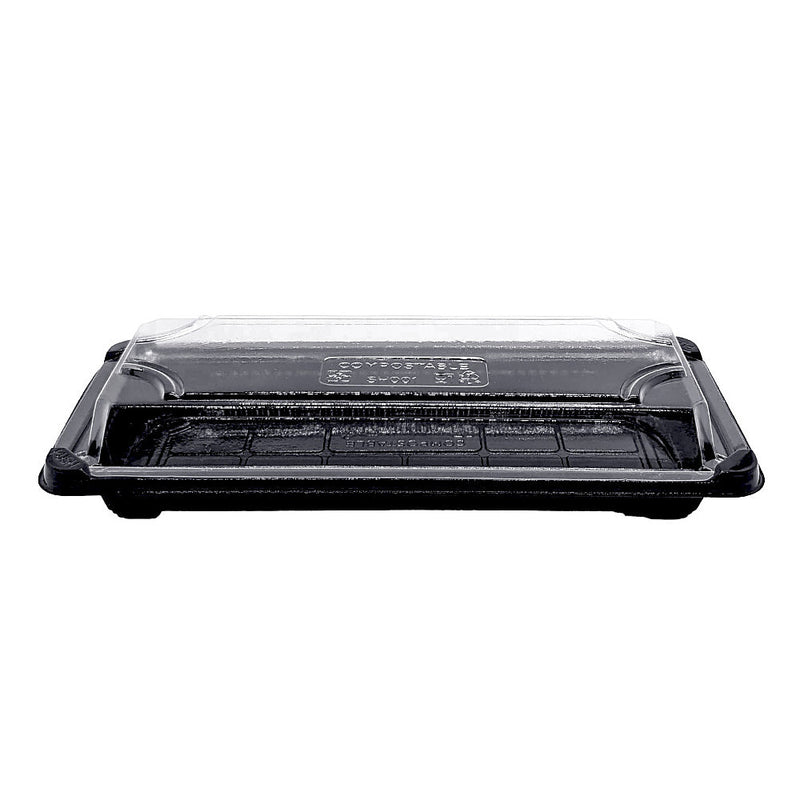 20 x 7 x 5cm PLA Black Sushi Tray & Clear Lid - Image #1