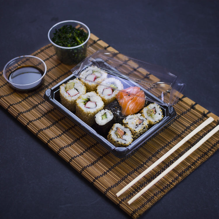 14.5 x 9 x 4cm PLA Black Sushi Tray & Clear Lid - Image #2