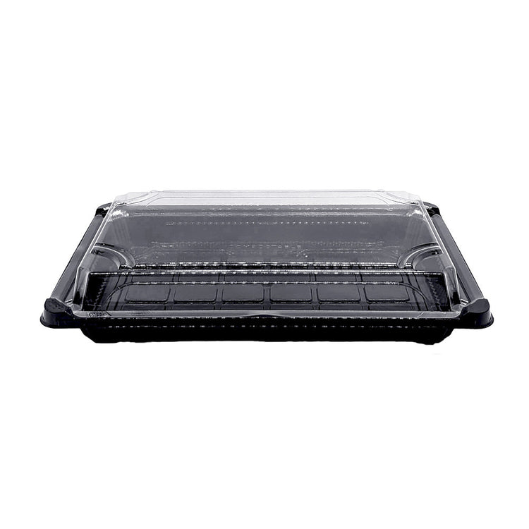 19 x 11 x 4.5cm PLA Black Sushi Tray & Clear Lid - Image #1