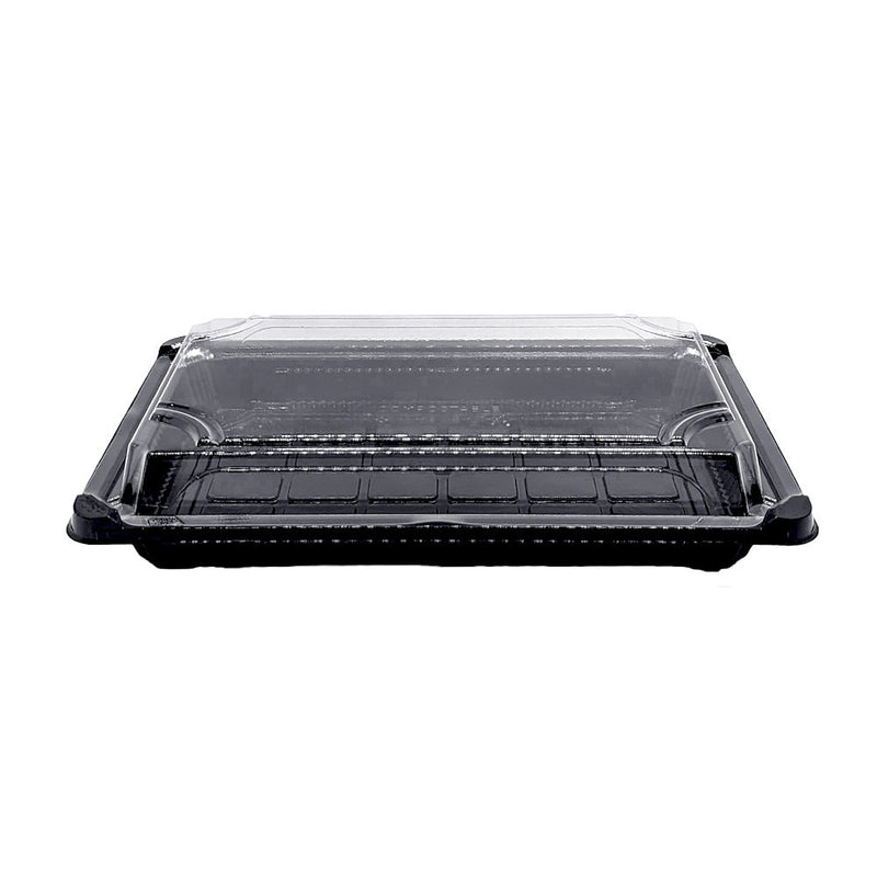 19 x 11 x 4.5cm PLA Black Sushi Tray & Clear Lid - Image #1