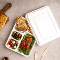 Meal Tray with Lid - 5 Sections White - Sugarcane - Image #2