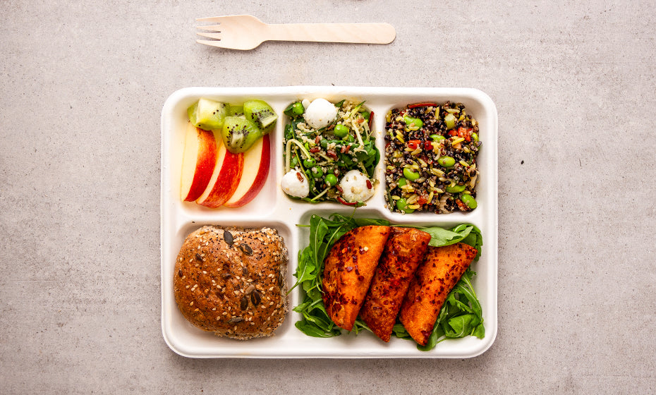 Meal Tray with Lid - 5 Sections White - Sugarcane