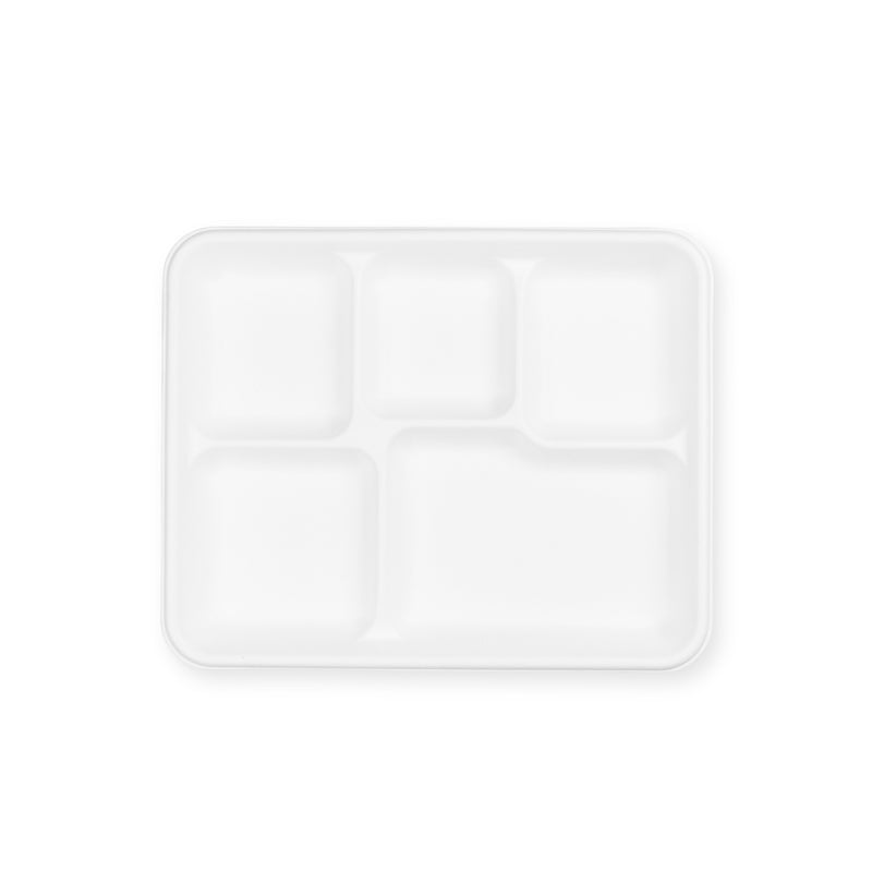 Meal Tray - 5 Sections White - Sugarcane