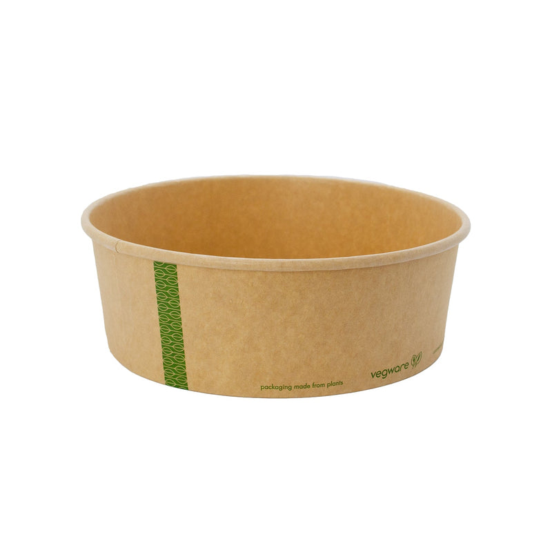 32oz (900ml) Round Wide Paper Takeaway Container - PLA Lined - Kraft - 185 Series - Image #1