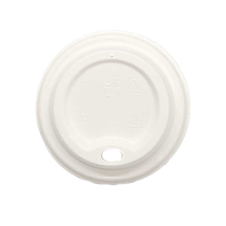 Hot Lid - Flat Traveller - Sugarcane - PFAS Free - White - 79/80 Series - Image #1
