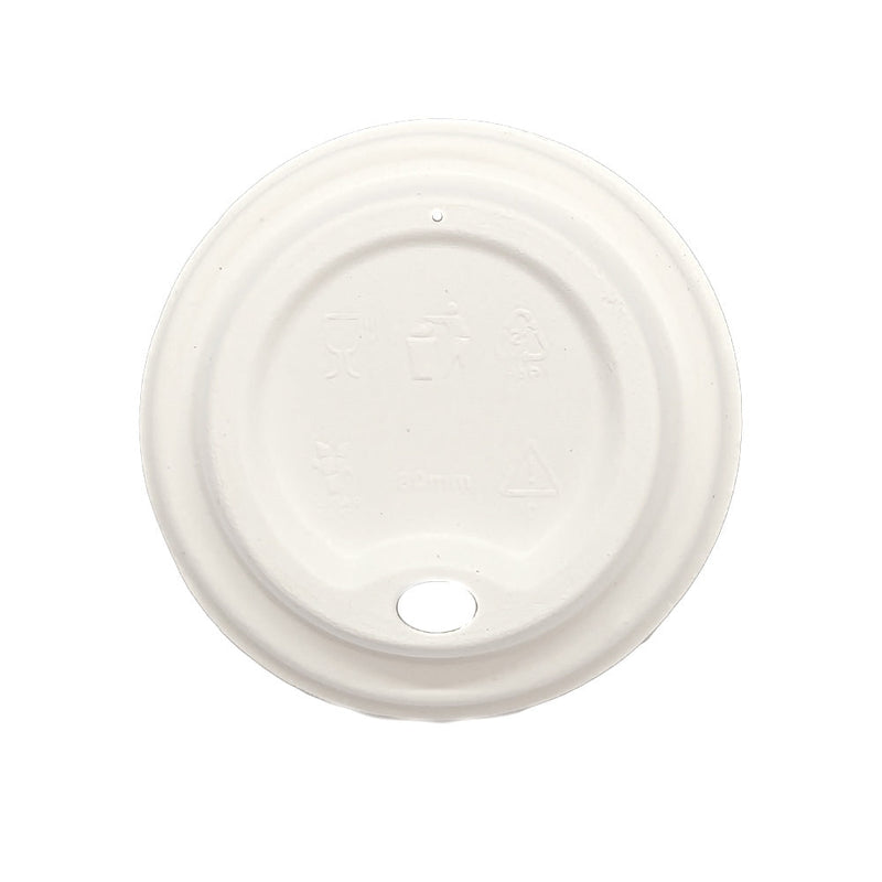 Hot Lid - Flat Traveller - Sugarcane - PFAS Free - White - 79/80 Series - Image #1