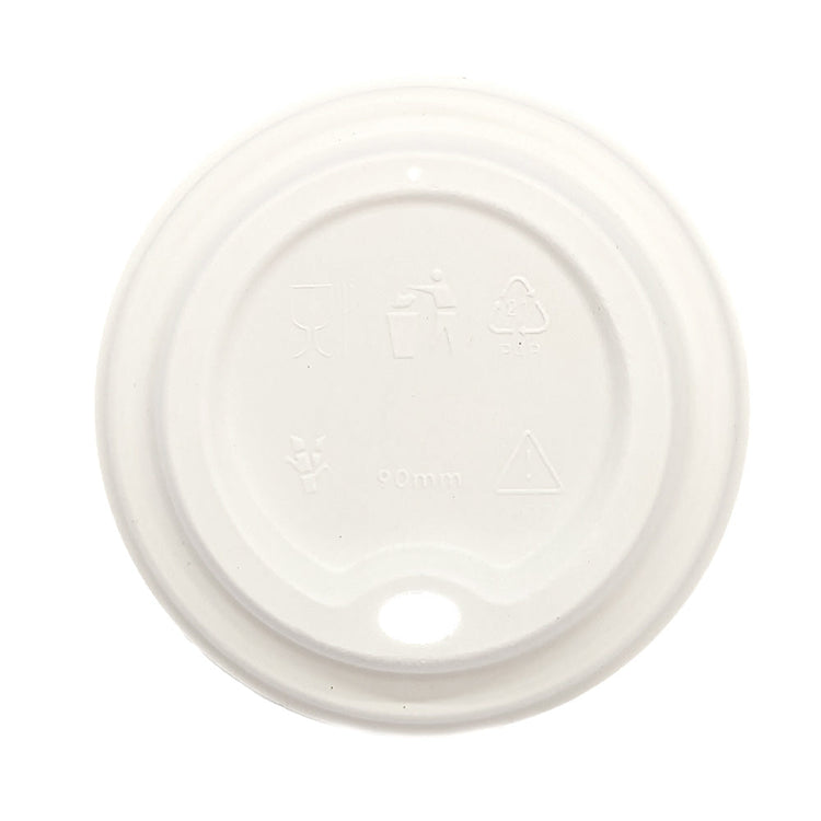 Hot Lid - Flat Traveller - Sugarcane - PFAS Free - White - 89/90 Series - Image #1