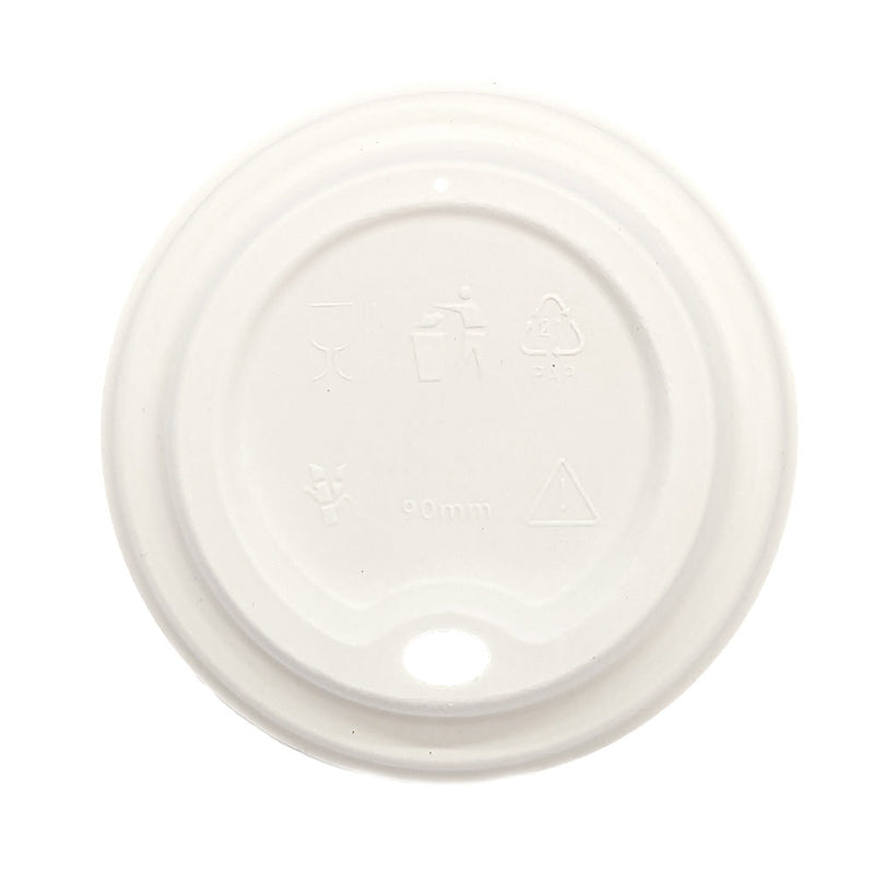 Hot Lid - Flat Traveller - Sugarcane - PFAS Free - White - 89/90 Series - Image #1
