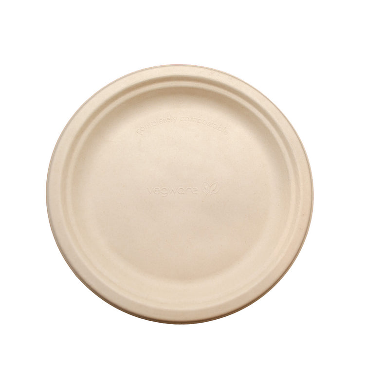 7 inch Round Bagasse Plate - Natural