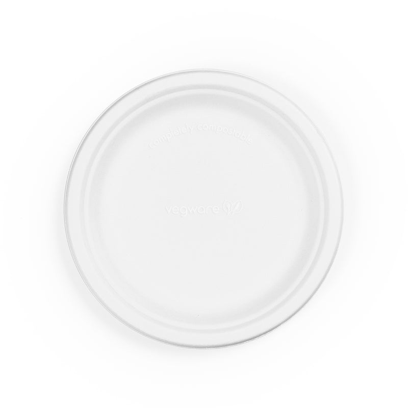 7 inch Round Bagasse Plate - PFAS Free - White