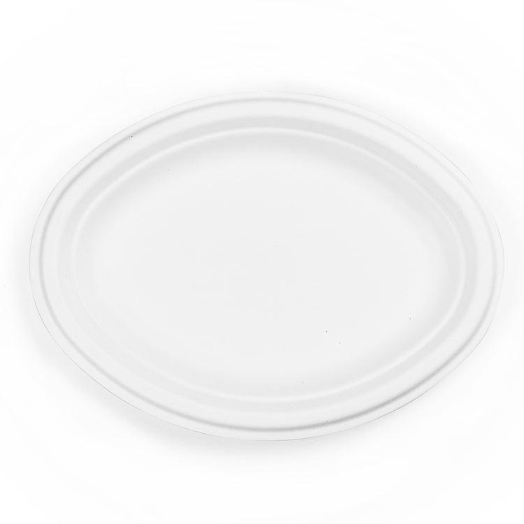 10 inch Oval Bagasse Plate - White