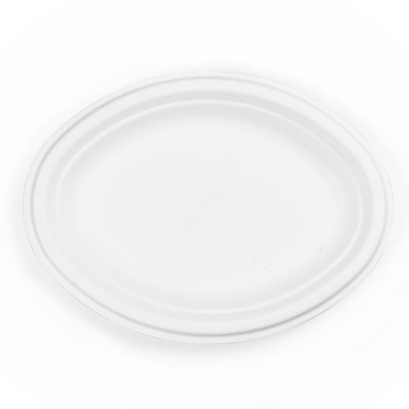 10 inch Oval Bagasse Plate - White