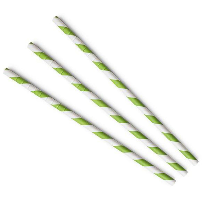Paper Straws Regular 6 x 200mm - White/Green Swirl