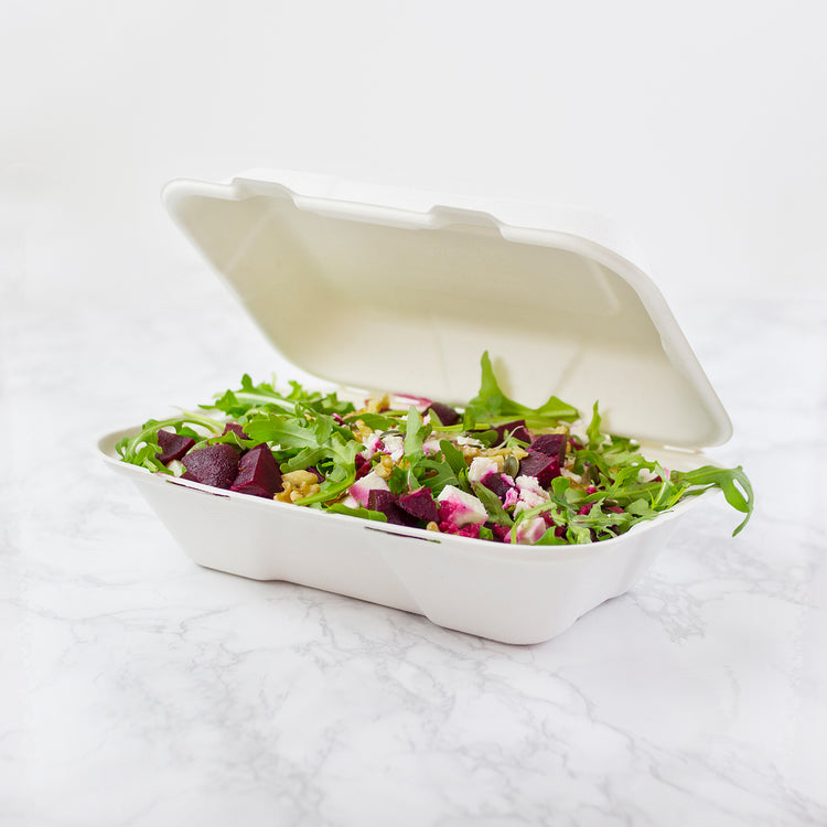 9 x 6 inch Large Bagasse Clamshell - White