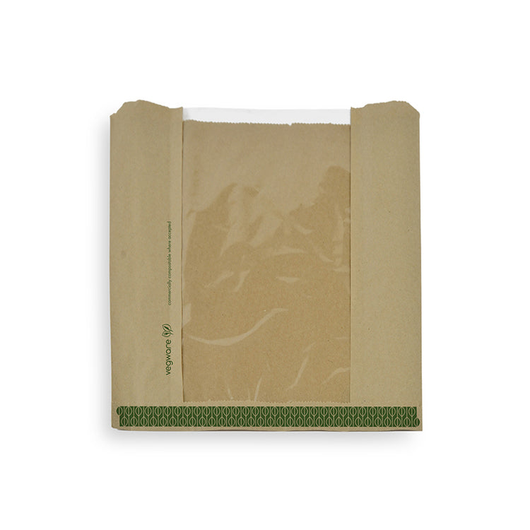 Paper Bag With Natureflex Window - 21.5cm Square - Kraft