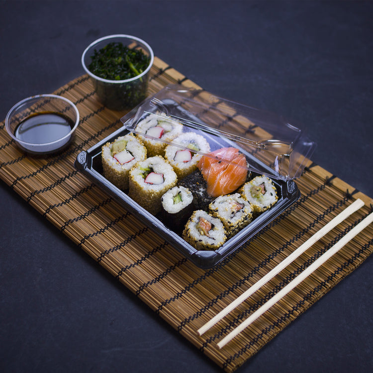 #2 PLA Sushi Tray (black) & Lid (clear) - 14.5 x 9 x 4cm