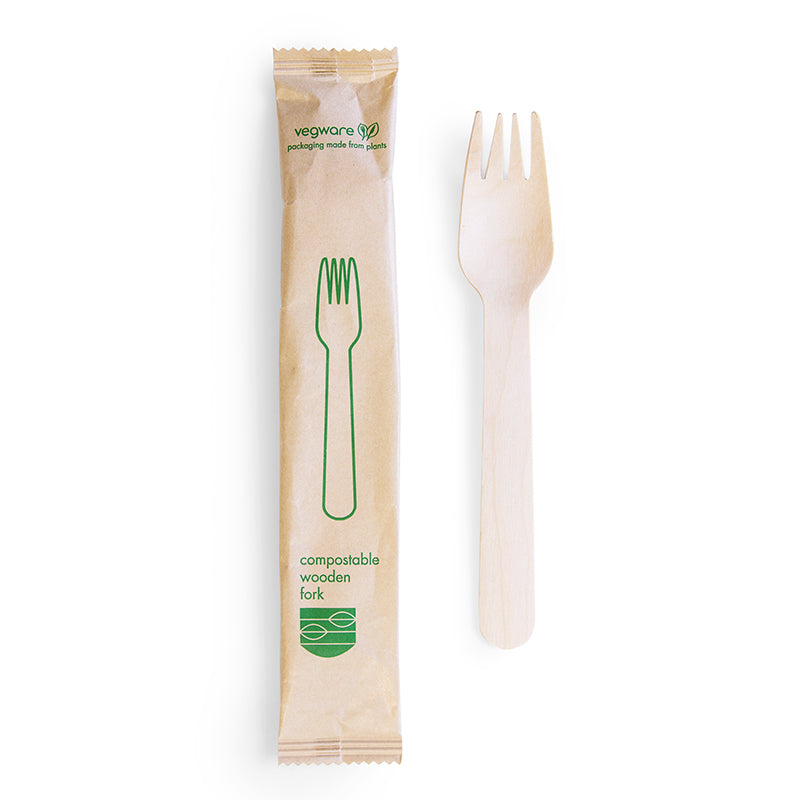 16cm Wooden Fork in Kraft Paper Bag