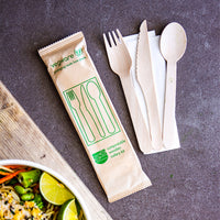 16cm High Grade Wooden Cutlery Set - Knife, Fork, Spoon with Napkin