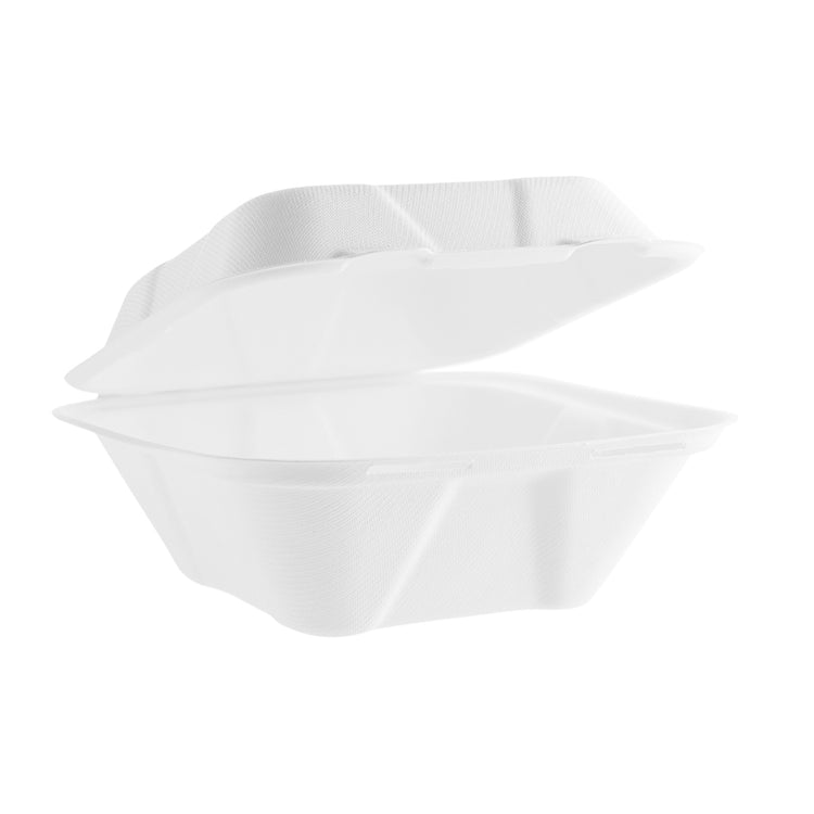 7 inch Large Bagasse Burger Box - White