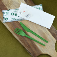 16cm Green CPLA Cutlery Set - Knife, Fork, Napkin, Salt & Pepper