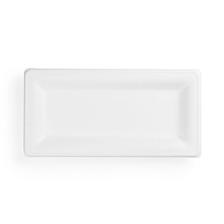 10 x 5 inch Rectanglular Bagasse Plate - White